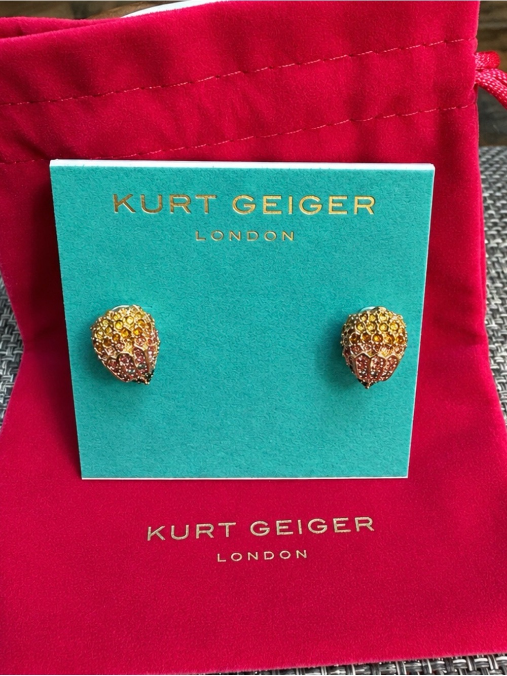 Kurt Geiger Gold Tone Eagle 💗Multi Color Crystal🌈Teardrop Stud Earrings
